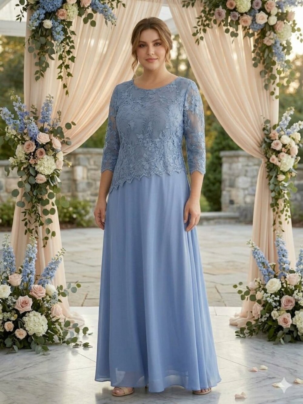 NWT MSGLAMOR Dusty Blue Lace Mock Two-Piece Maxi Dress - Size XL